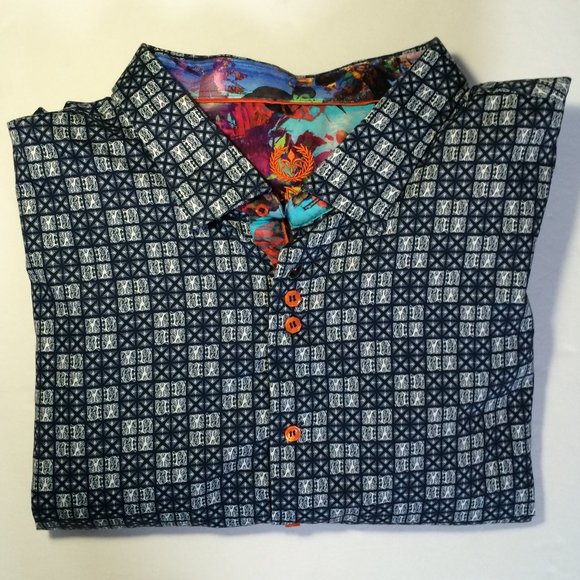 Au Noir Mens Button Plus Size Dress Shirt 3X Blue Square Contrasting Flip Cuffs - Picture 1 of 10